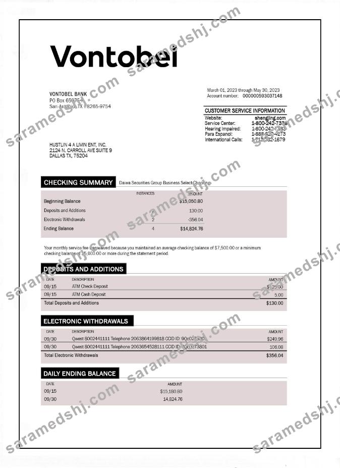 VONTOBEL Bank bank statement